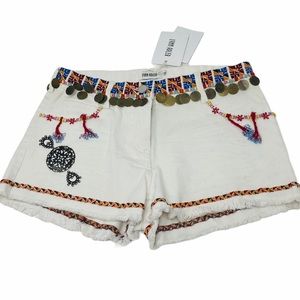 LYNN ADLER*Embellished Denim White Shorts*Sm $189